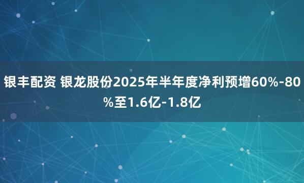 银丰配资 银龙股份2025年半年度净利预增60%-80%至1.6亿-1.8亿